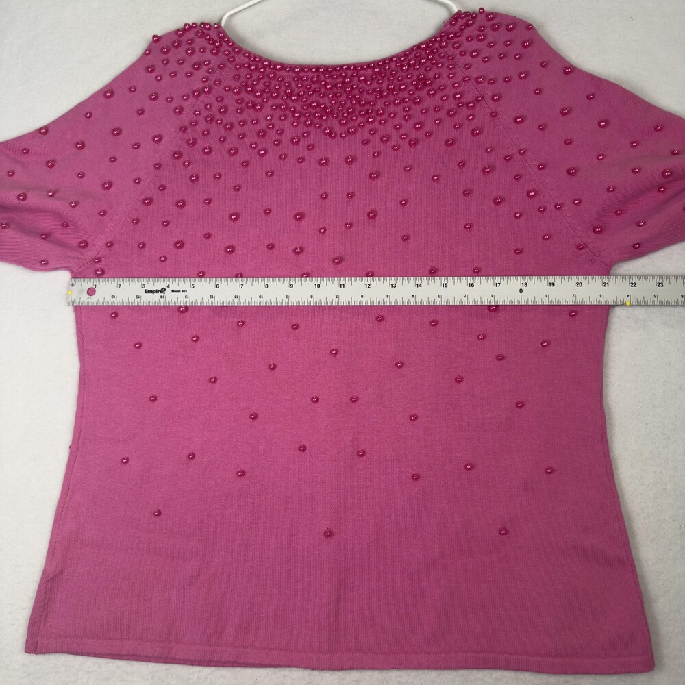 Vintage 90s Pearl Beaded Cardigan Sweater Coquette Glam Pink Hong Kong Size L - Picture 5 of 11